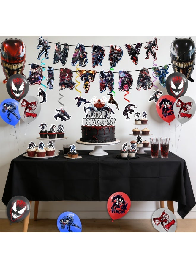 ILovhaprty Venom Birthday Party Decorations, 35pcs Venom Decoration Set - Venom Balloons Banner Tablecloth Cupcake Toppers etc Venom Birthday Party Supplies - Image 5